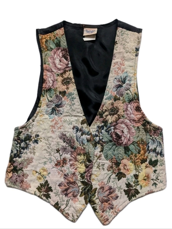 Huntington Ridge Jackets & Blazers - Vintage Huntington Ridge Floral Tapestry Vest Women’s M 12-14 V-Neck Gold Button
